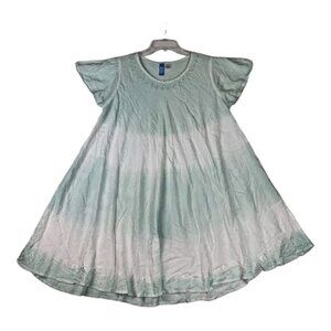 Island Beach Dress Womens Large Green Striped Swimsuit Cover Up Embroidered Boho